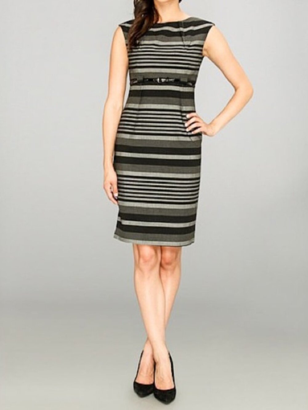 NWT Calvin Klein Stripe Dress -Black/Grey, Size 8